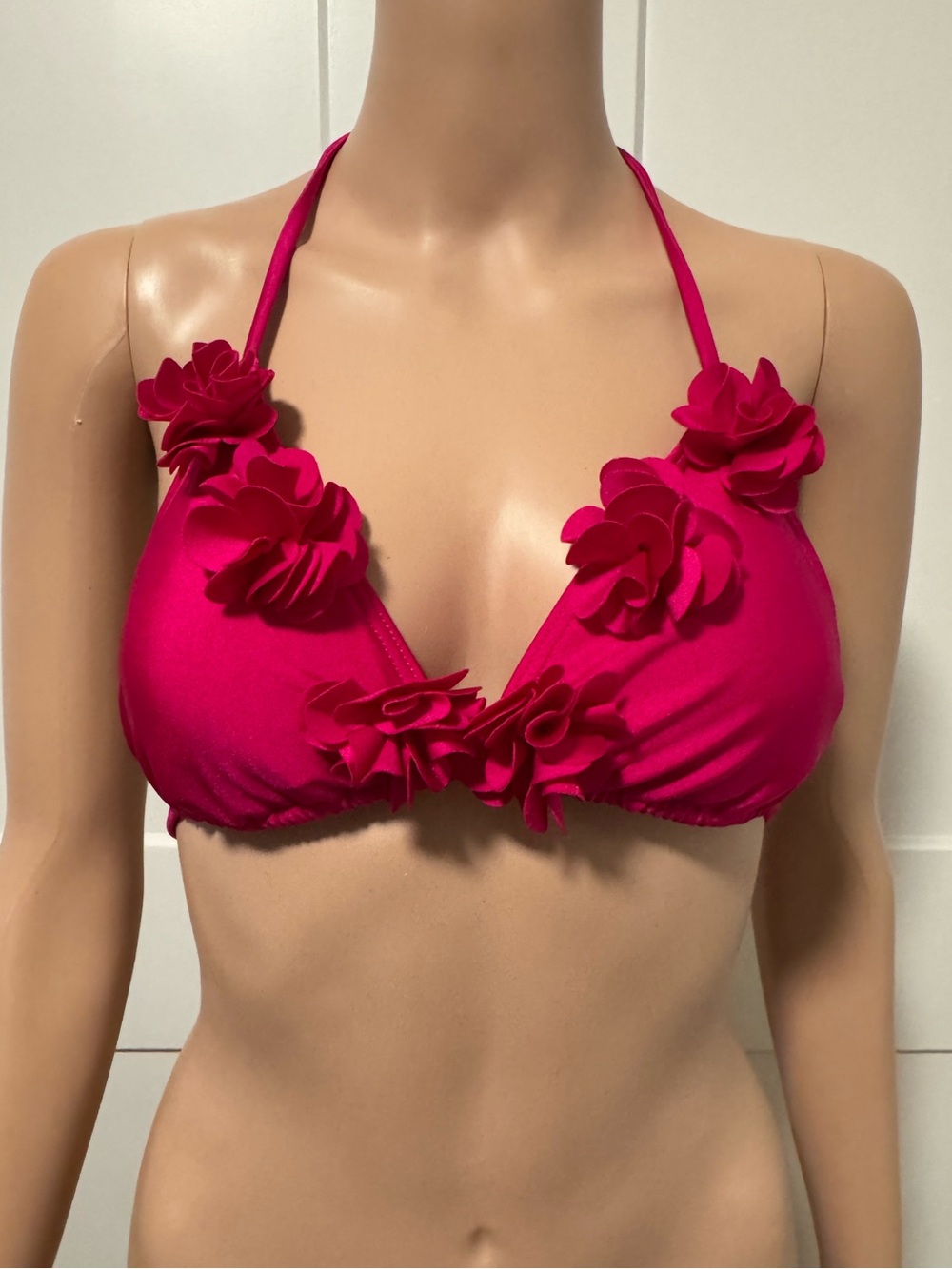 ASOS Swim Magenta Pink 3D Floral Triangle Halter Bikini Top US 6 XS